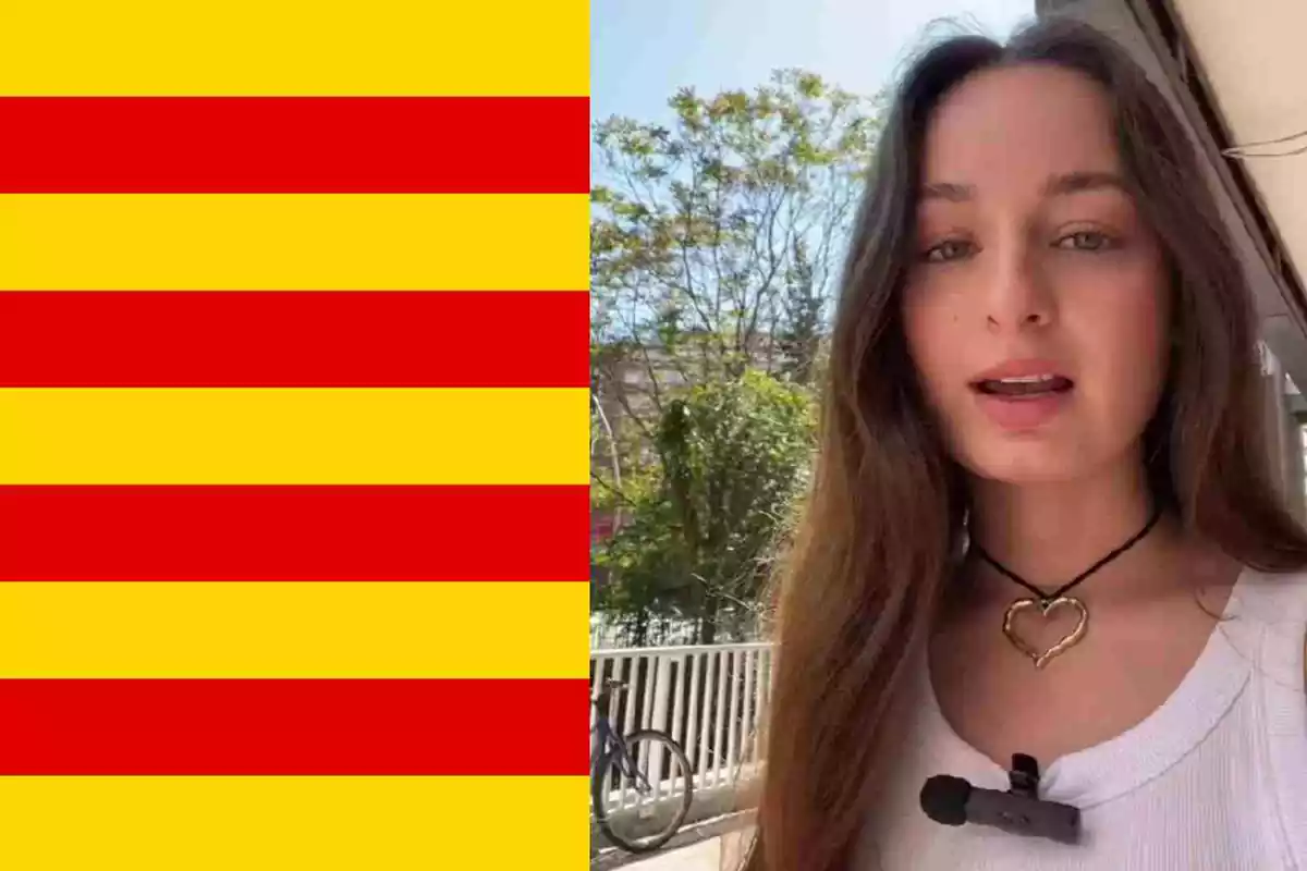 Fotomuntatge de la tiktoker Clara Soler amb una bandera de Catalunya