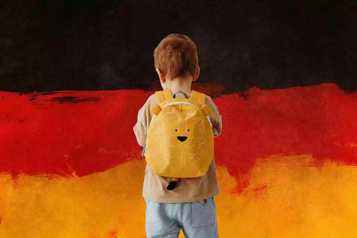 Una bandera d'Alemanya amb un nen d'esquena