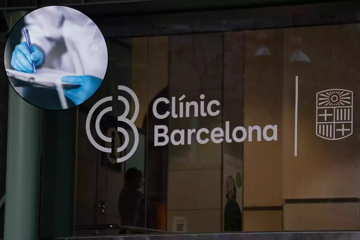 Hospital Clínic de Barcelona amb una imatge d'una persona investigant