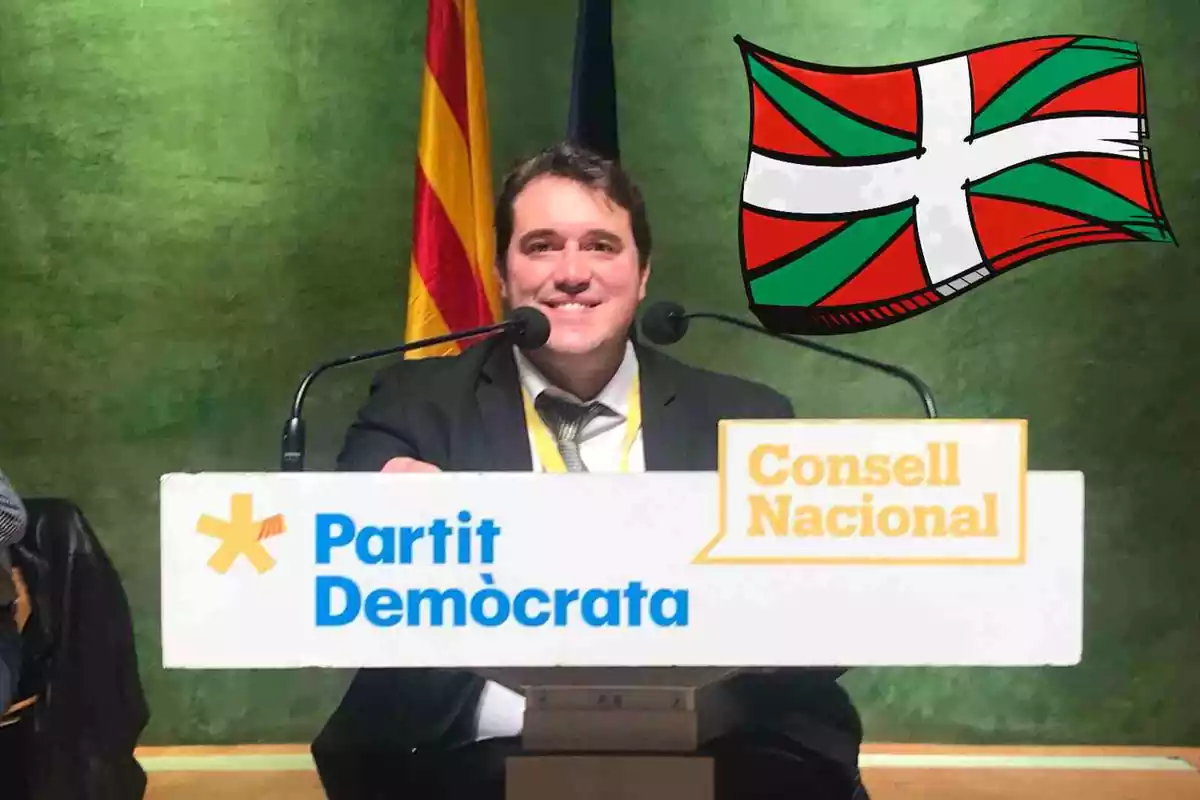 L'expresident del PDeCAT, David Bonvehí, en un fotomuntatge amb la bandera d'Euskadi