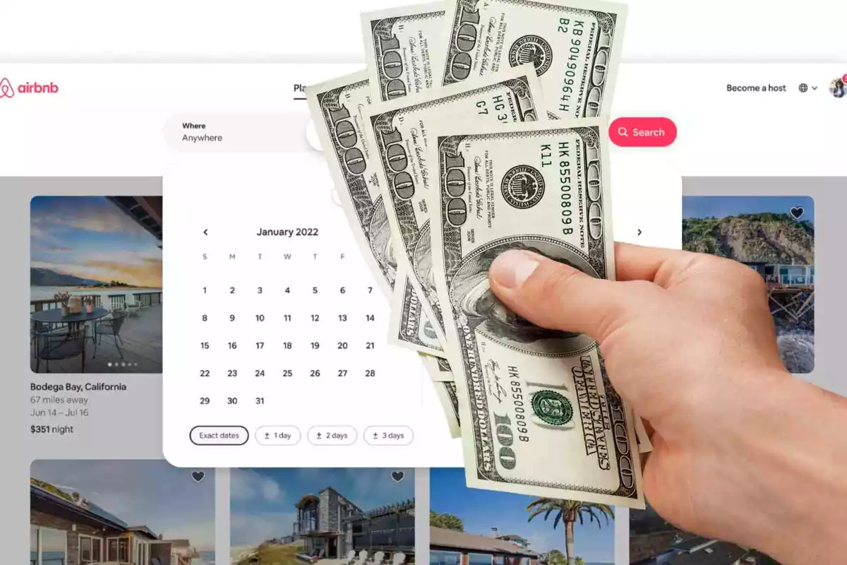 La pàgina web d'Airbnb amb una mà oferint diners