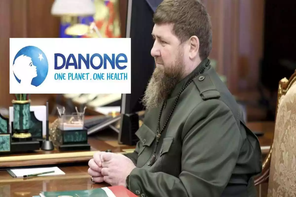 El líder txetxè Razman Kadyrov en un fotomuntatge amb el logo de Danone
