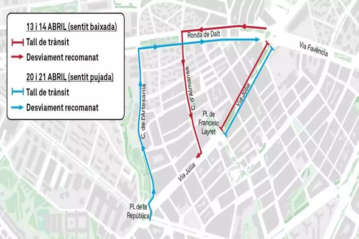 Mapa de les obres a Via Júlia al districte de Nou Barris a Barcelona