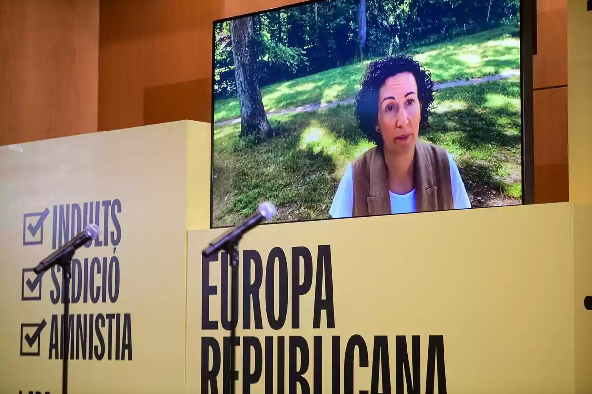La secretària general d'ERC, Marta Rovira, en una intervenció telemàtica