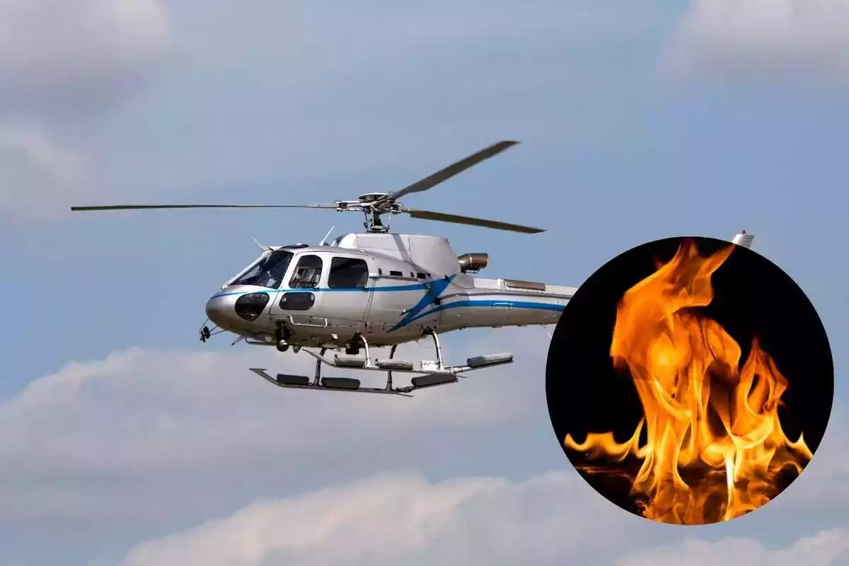 Helicòpter al costat d'una imatge de foc