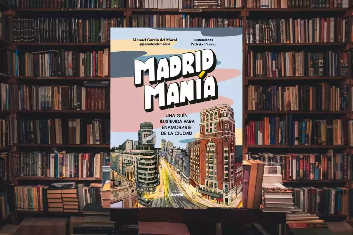 Fotomuntatge d'una biblioteca amb el llibre MadridMania