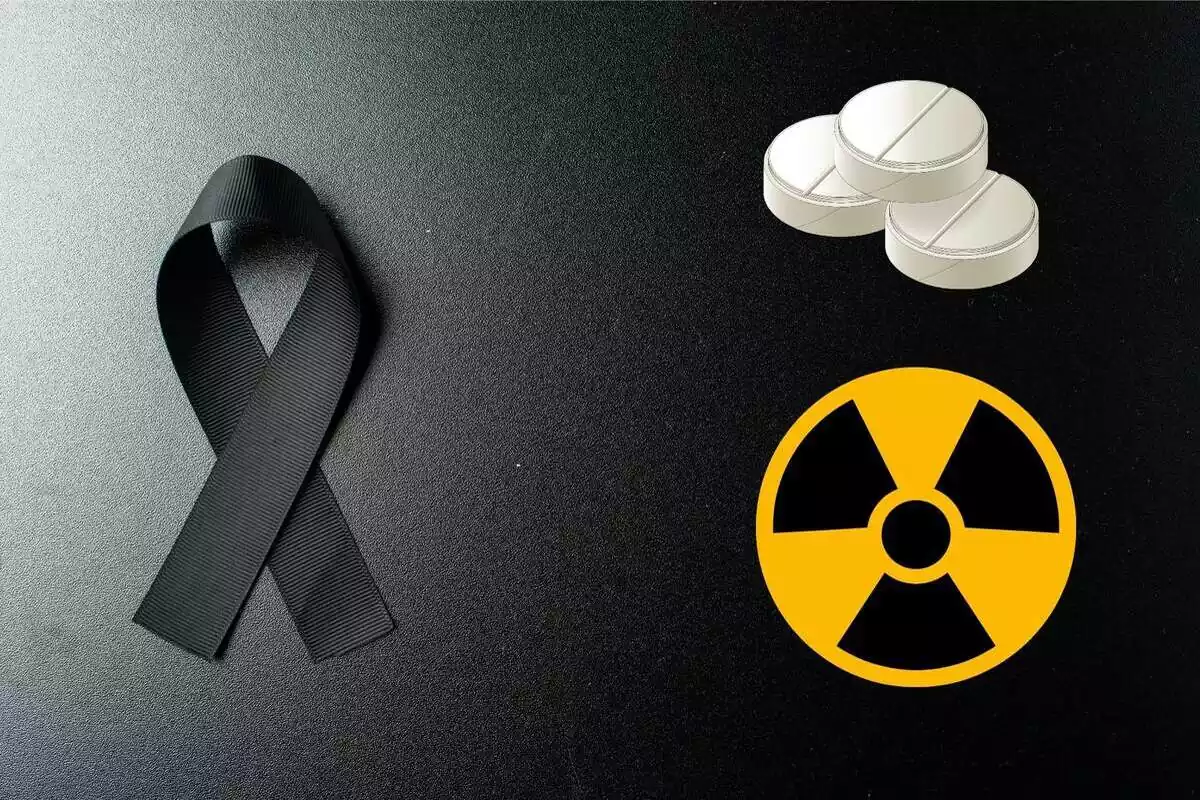 Llaç negre amb pastilles i un símbol de perillositat química