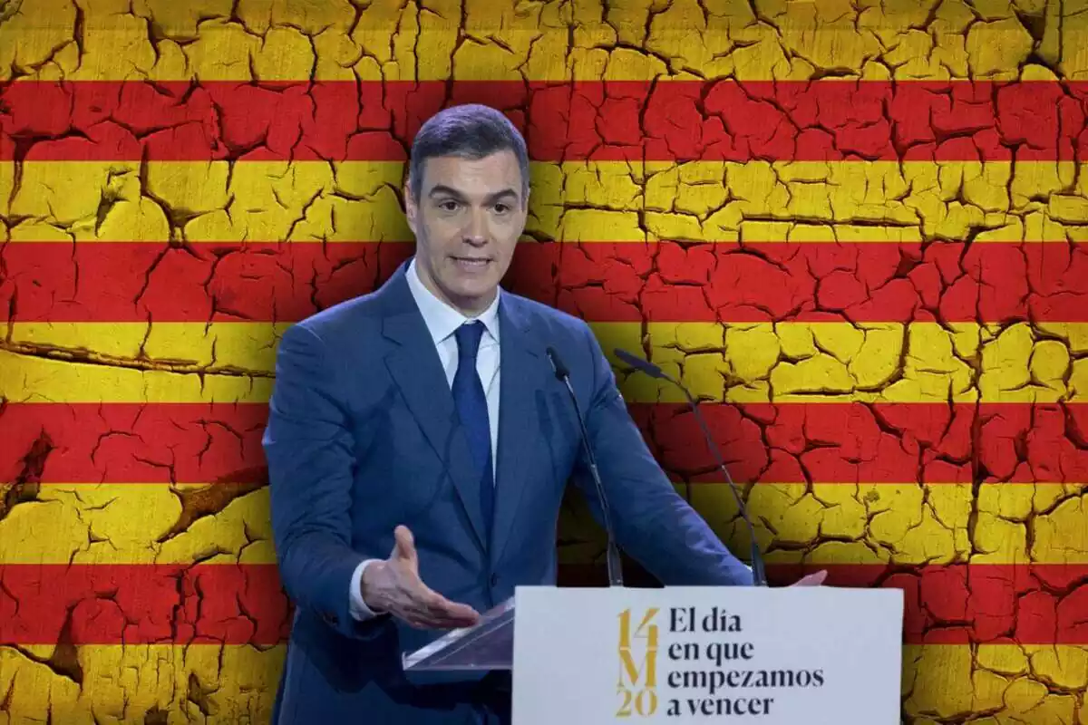 Pedro Sánchez en un fotomuntatge amb la bandera de Catalunya