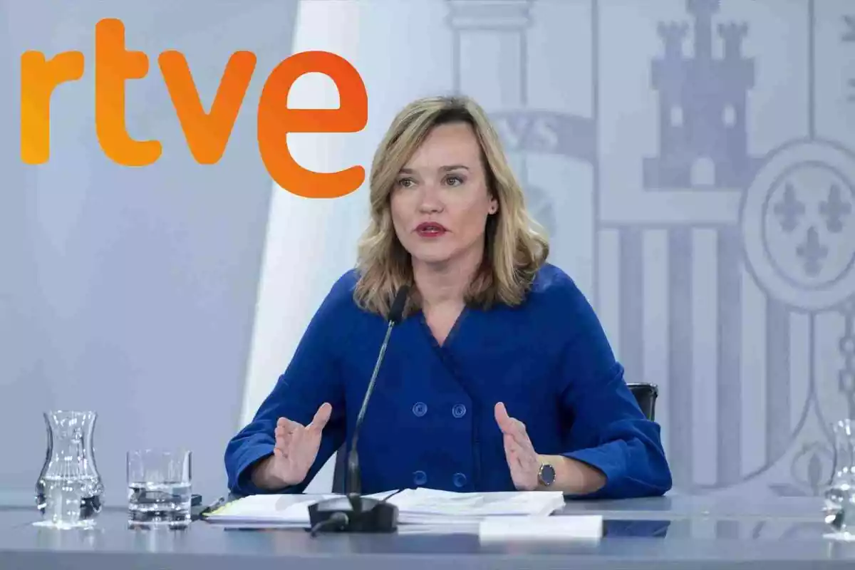 Pilar Alegria en un fotomuntatge amb el logo de RTVE