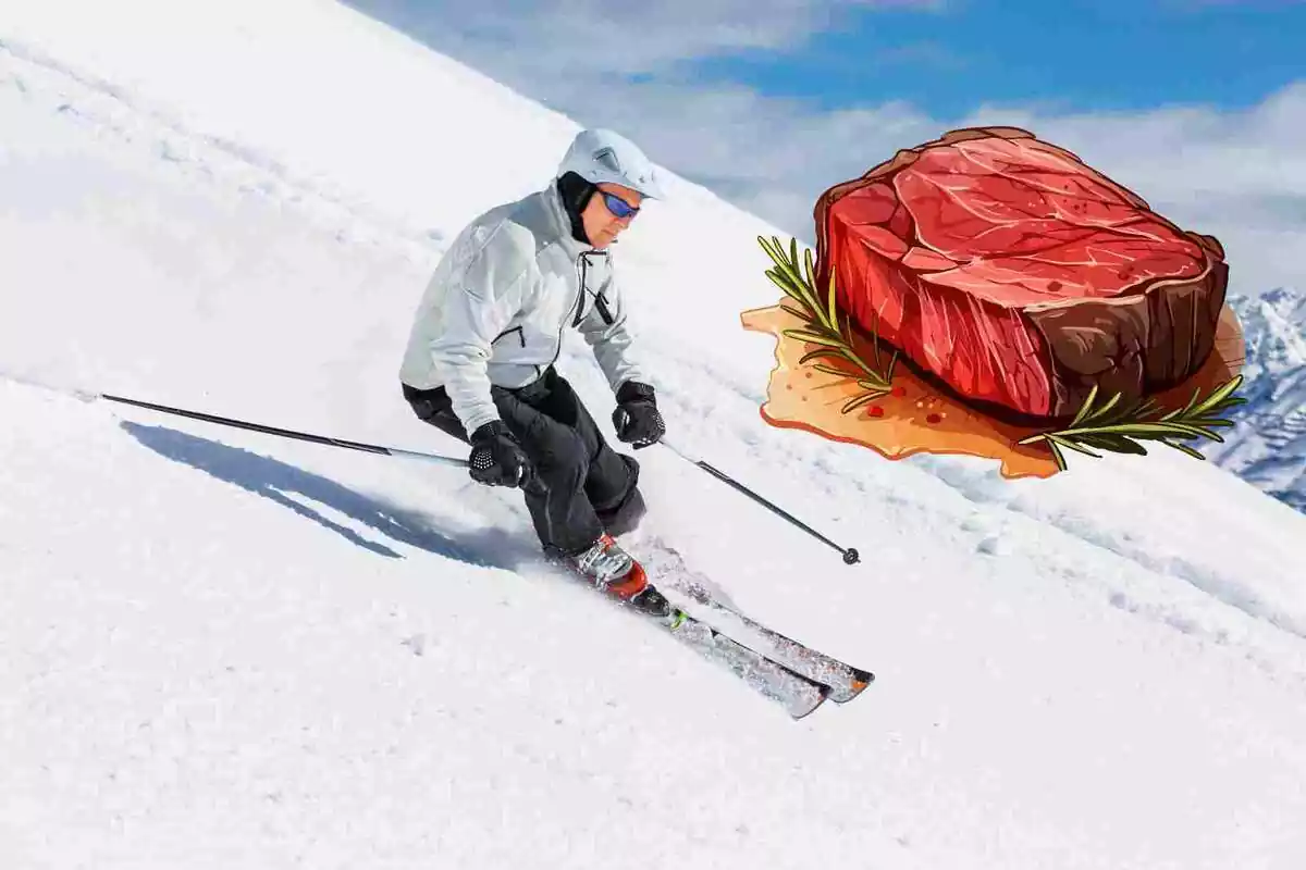 Un esquiador amb menjar