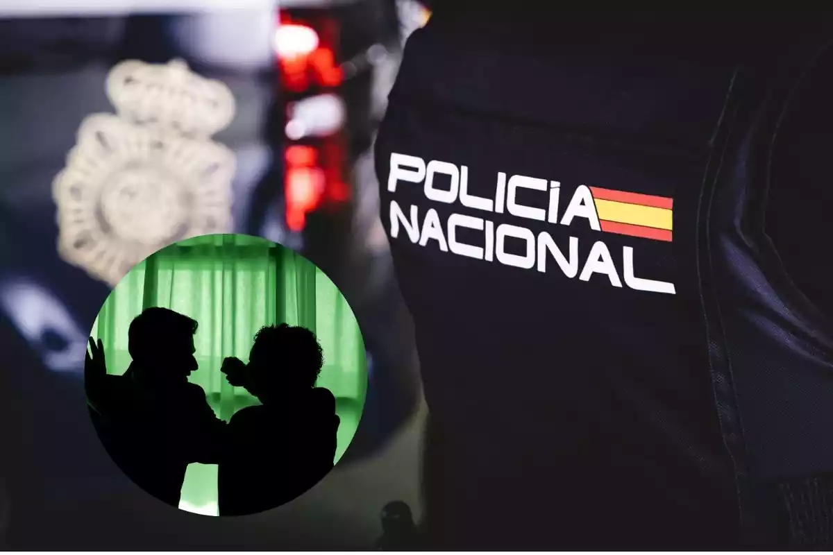 Policia Nacional amb la imatge de fons de dos homes barallant
