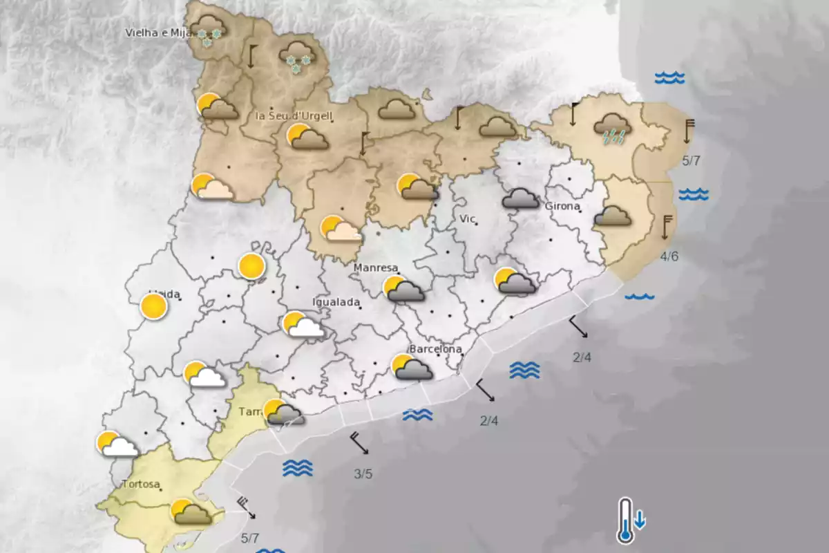 Mapa de la previsió del temps a Catalunya per a aquest dimecres 28 de febrer