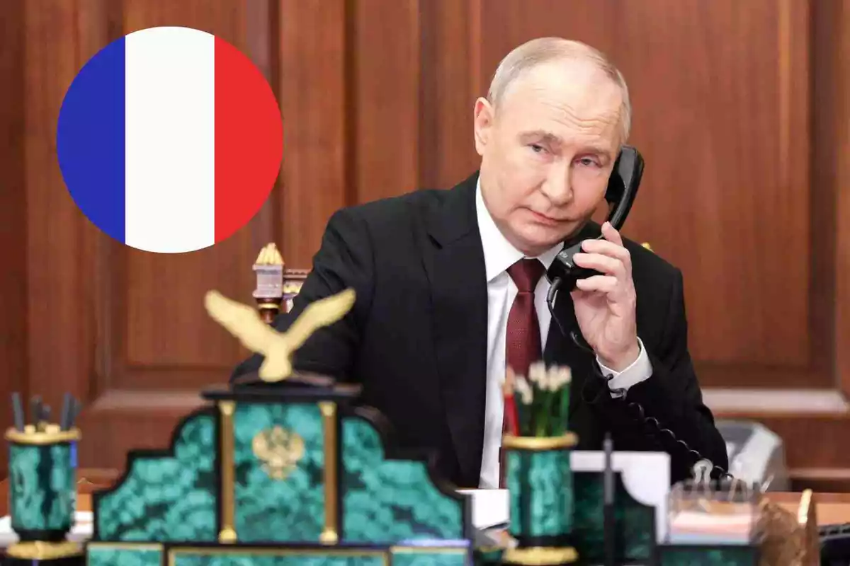 El president de Rússia, Vladimir Putin, en un fotomuntatge amb la bandera de França