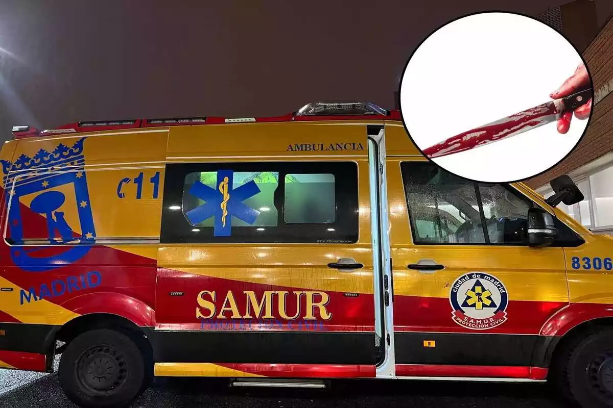 Ambulància del Samur amb un ganivet ensangonat