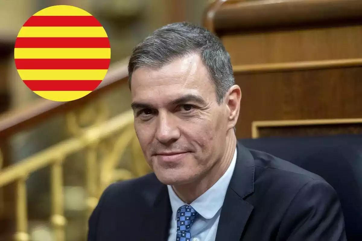Pedro Sánchez i una imatge de Catalunya