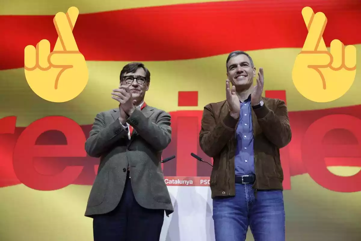 Pedro Sánchez i Salvador Illa amb els dits creuats
