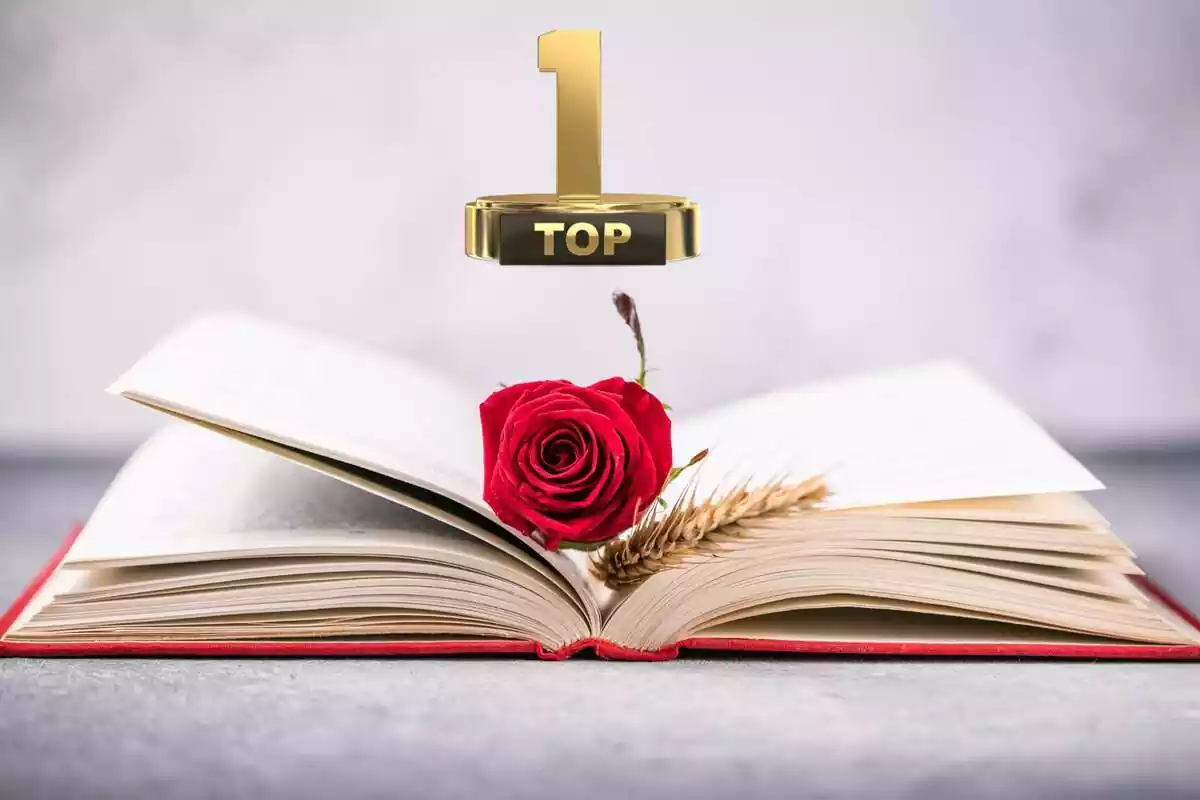 Llibre de Sant Jordi amb una rosa i un número 1