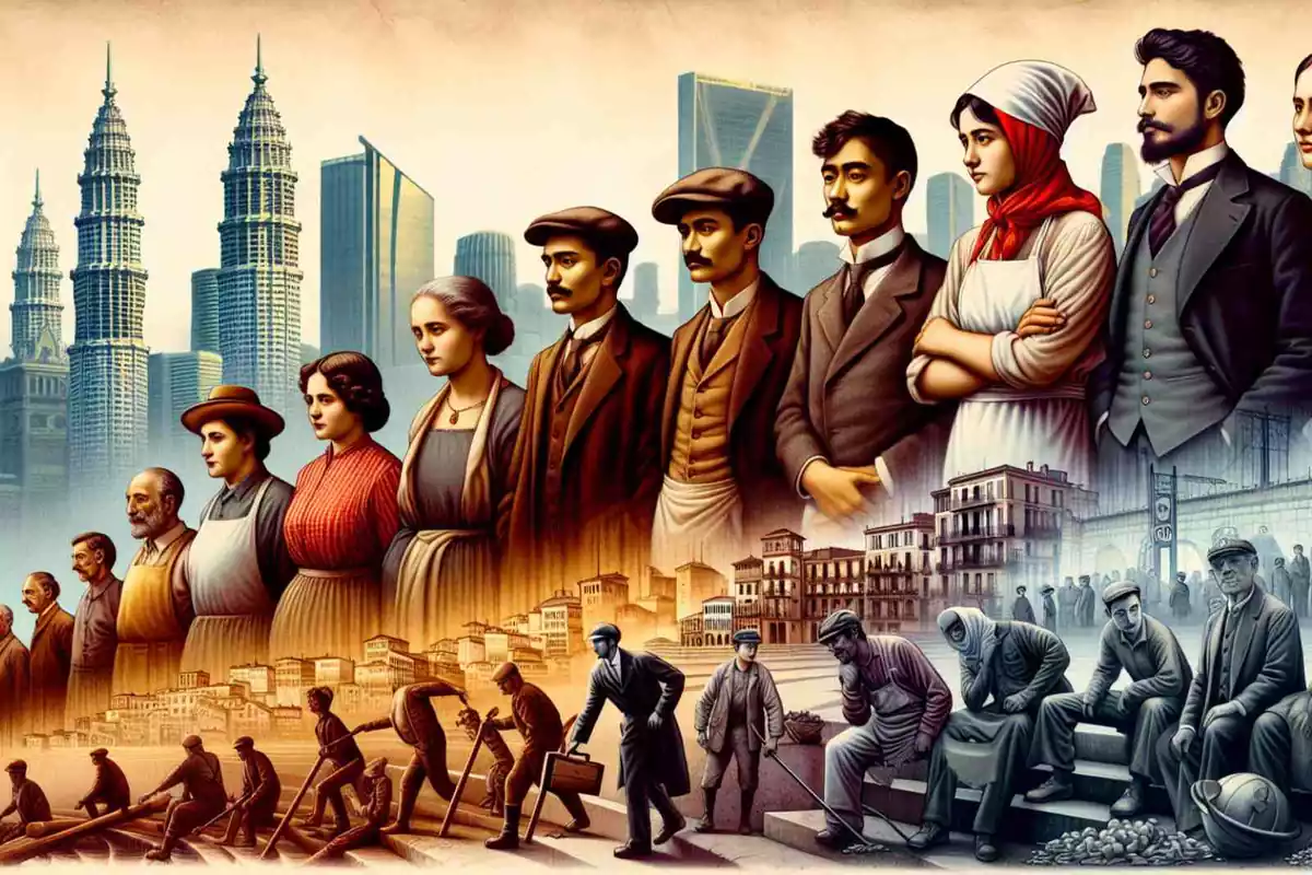 Imatge creada per IA sobre la història dels sindicats a Espanya