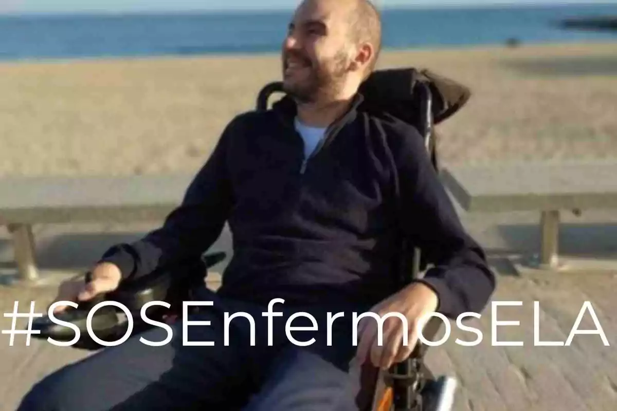 Fotomuntatge de Jordi Sabaté Pons amb el seu hashtag #SOSEnfermosELA