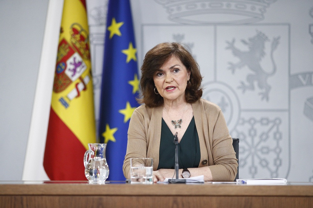 La vicepresidenta Carmen Calvo comparece ante los medios de comunicación