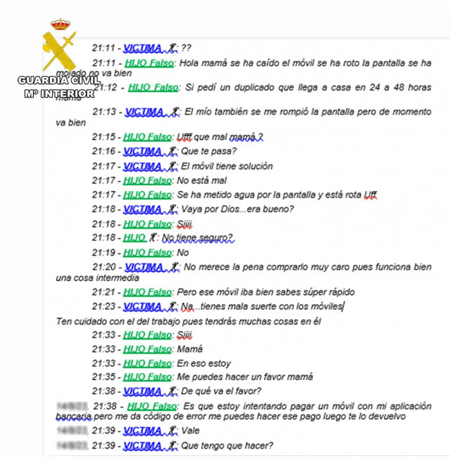 EuropaPress 6168341 imagen captura mensajes whatsapp empleados estafa faslo hijo apuros