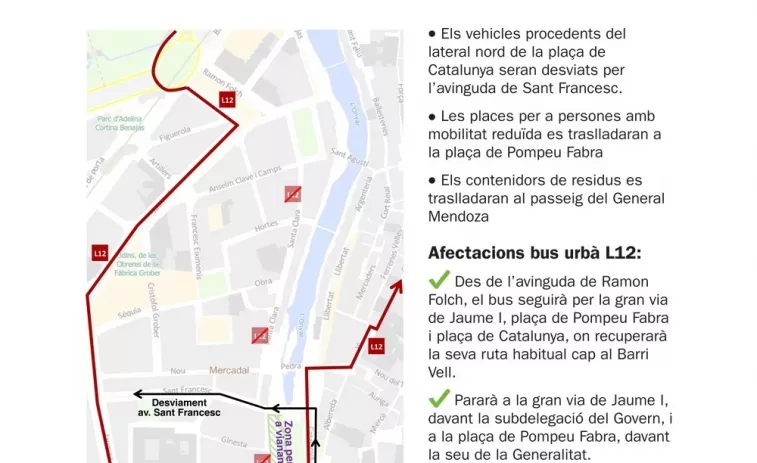 Girona tallarà temporalment el passeig de Ramon Berenguer II i la plaça de Catalunya i afavorirà els vianants