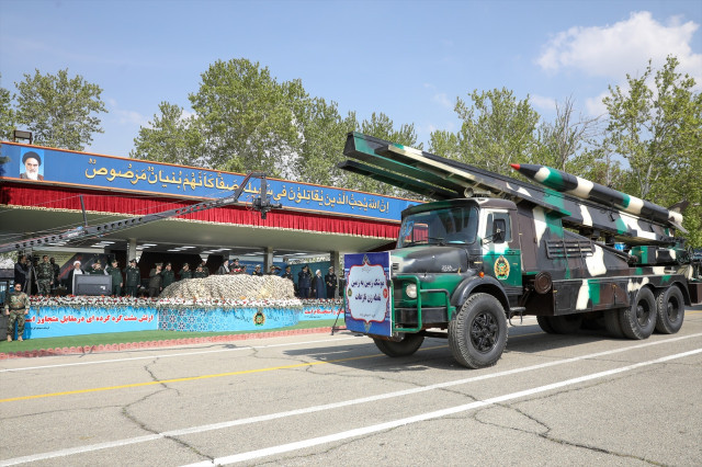 EuropaPress 5895720 handout 17 april 2024 iran tehran missile is carried on truck during