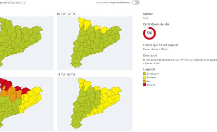 Declarada l'alerta per vent a Catalunya amb ratxes de més de 72 km/h