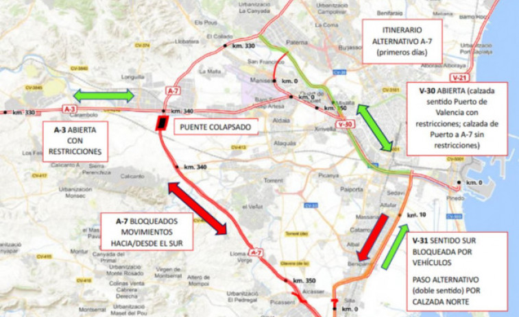 Actualització de l'estat de carreteres, ports i aeroports i trens a València per la DANA