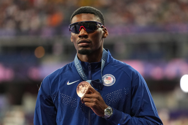 EuropaPress 6138508 bronze medalist fred kerley of united states poses on the podium during the