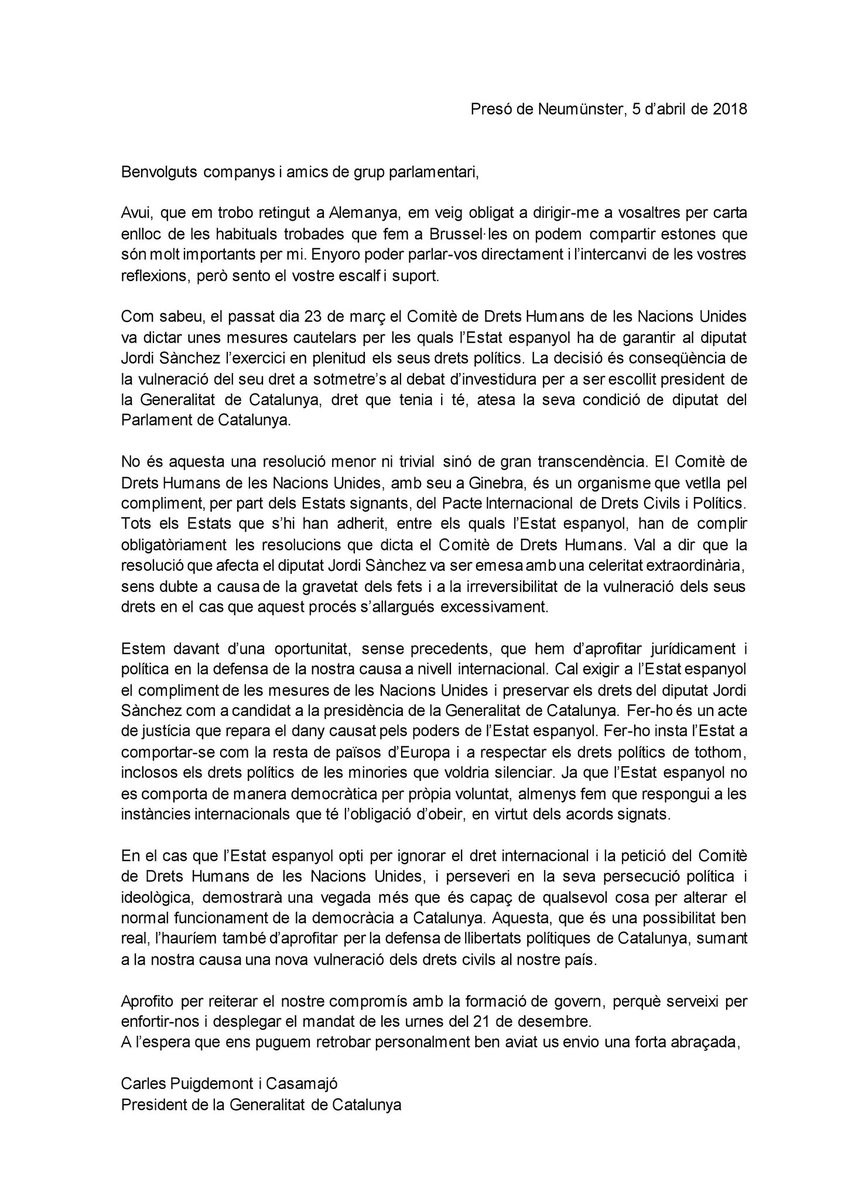 carta Puigdemont