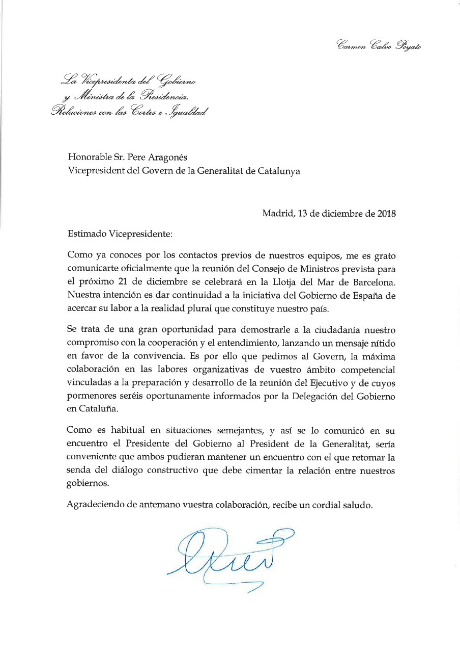 Carta del Govern al Govern