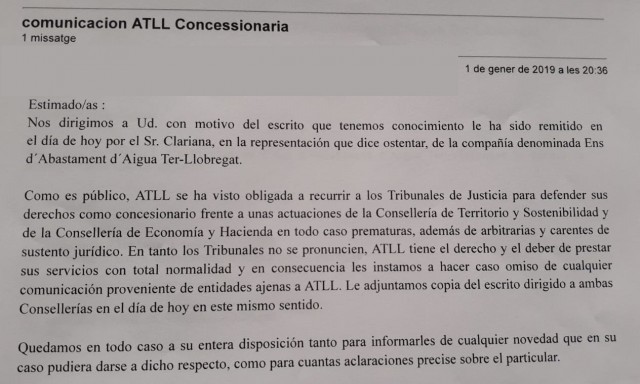 Comunicat a ATLL