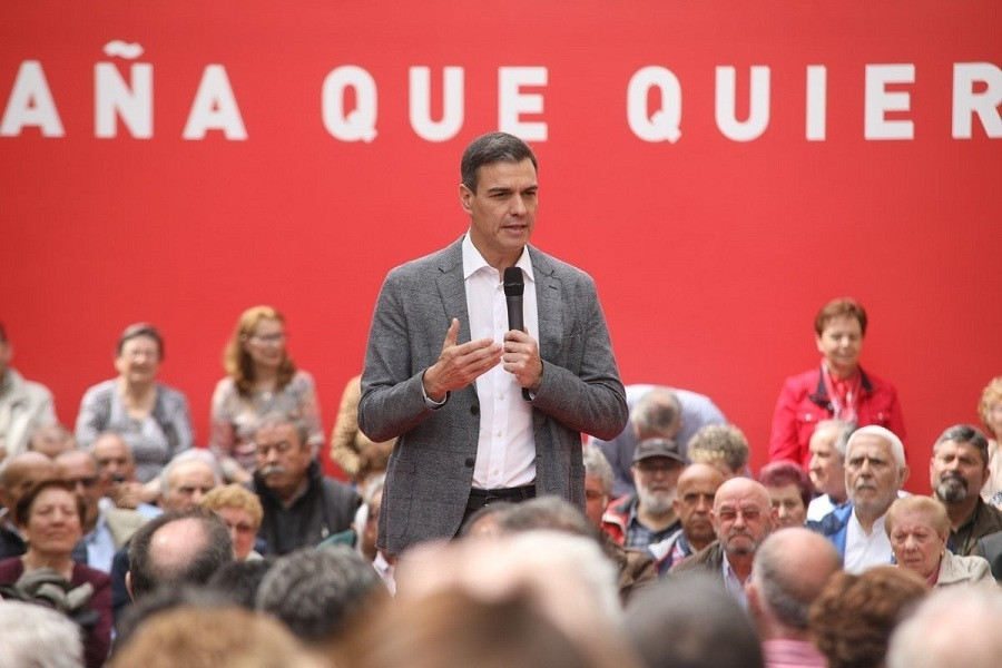 El líder del PSOE Pedro Sánchez en un míting a Leganés (Madrid)