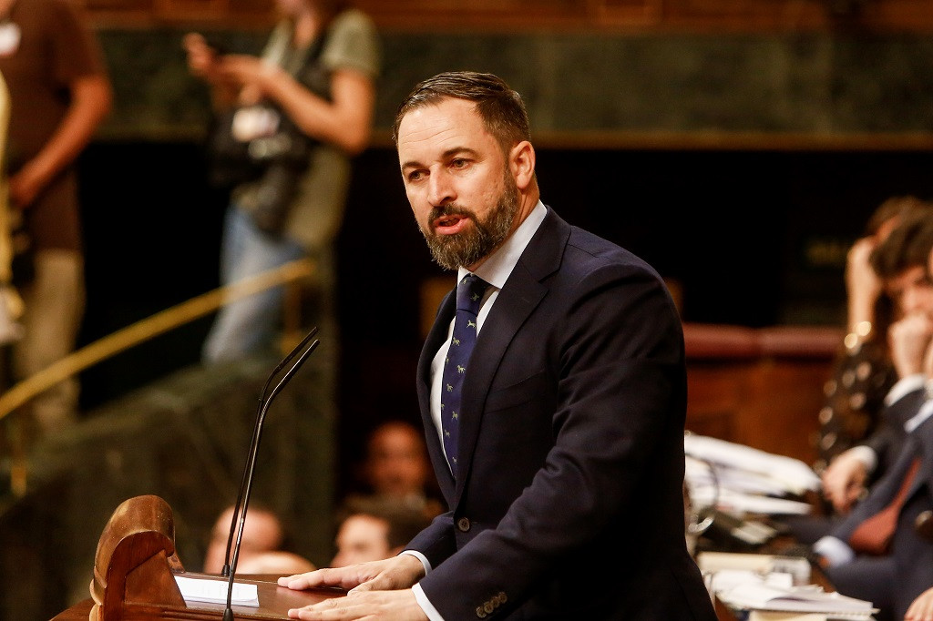 El president de Vox, Santiago Abascal, intervé des de la tribuna del Congrés dels Diputats