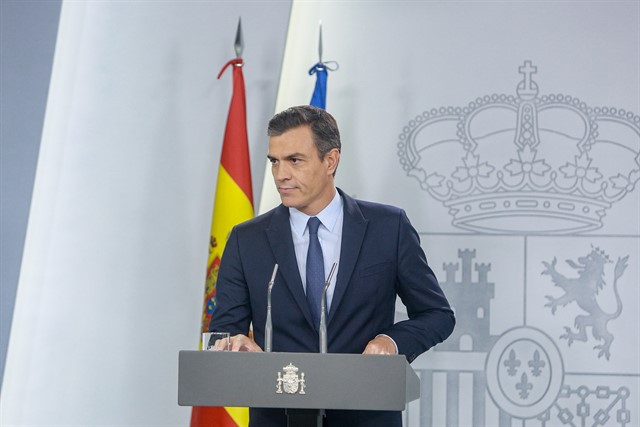 Roda de premsa de el president Sánchez al Complex de la Moncloa després de reunir-se amb el Rei a la Zarzuela