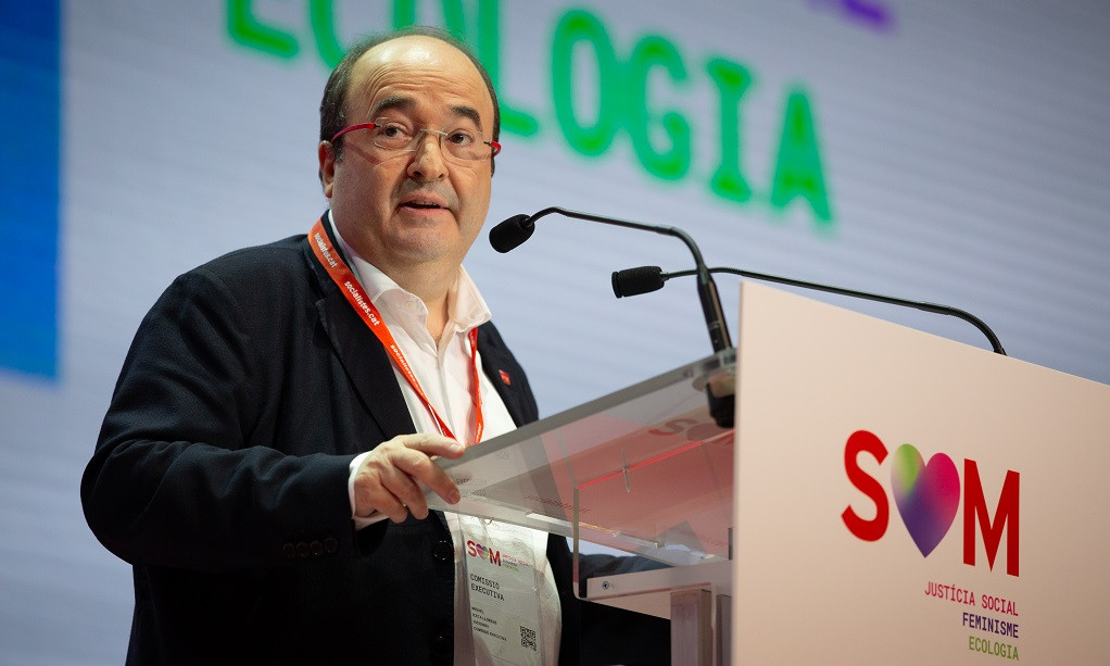 El primer secretari de PSC, Miquel Iceta, durant la seva intervenciu00f3n al Congrés el PSC al Palau de Congressos de Catalunya, a Barcelona 13 de desembre de 2019