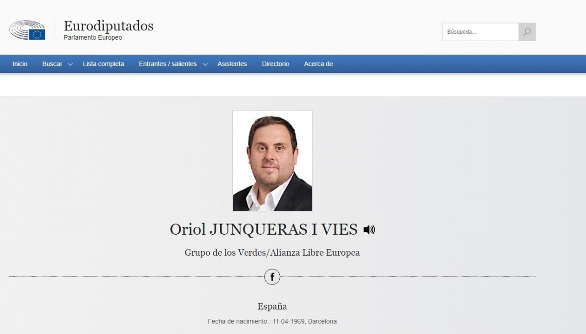 Perfil d'el exvicepresident i lu00edder d'ERC, Oriol Junqueras, a la web de Parlament Europeu