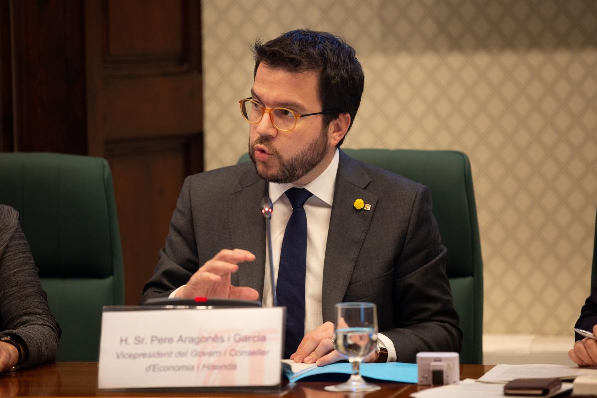 El vicepresident de la Generalitat, Pere Aragonès, en una compareixença al Parlament