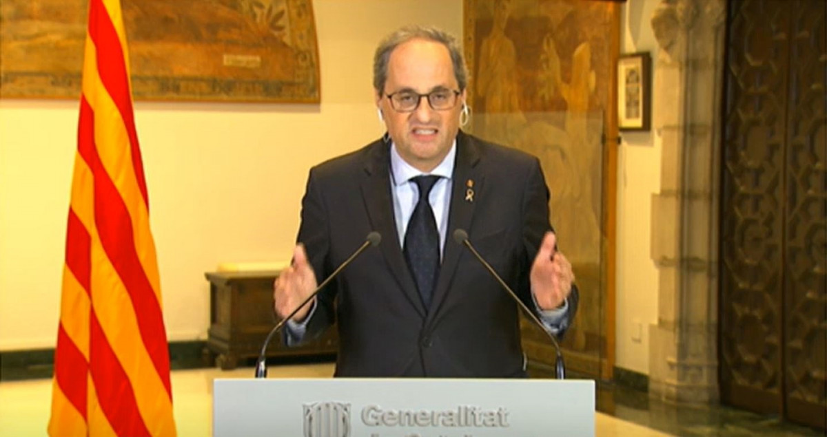 El president de la Generalitat, Quim Torra, en la roda de premsa posterior a la novena reunió de presidents autonòmics, a 10 de maig de 2020.