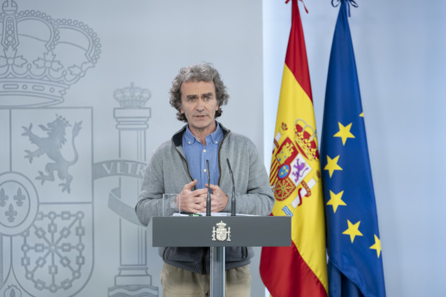 El director del Centro de Coordinación de Alertas y Emergencias Sanitarias, Fernando Simón, durante la rueda de prensa de Sanidad para anunciar qué territorios avanzan en la desescalada a 15 de mayo de 2020