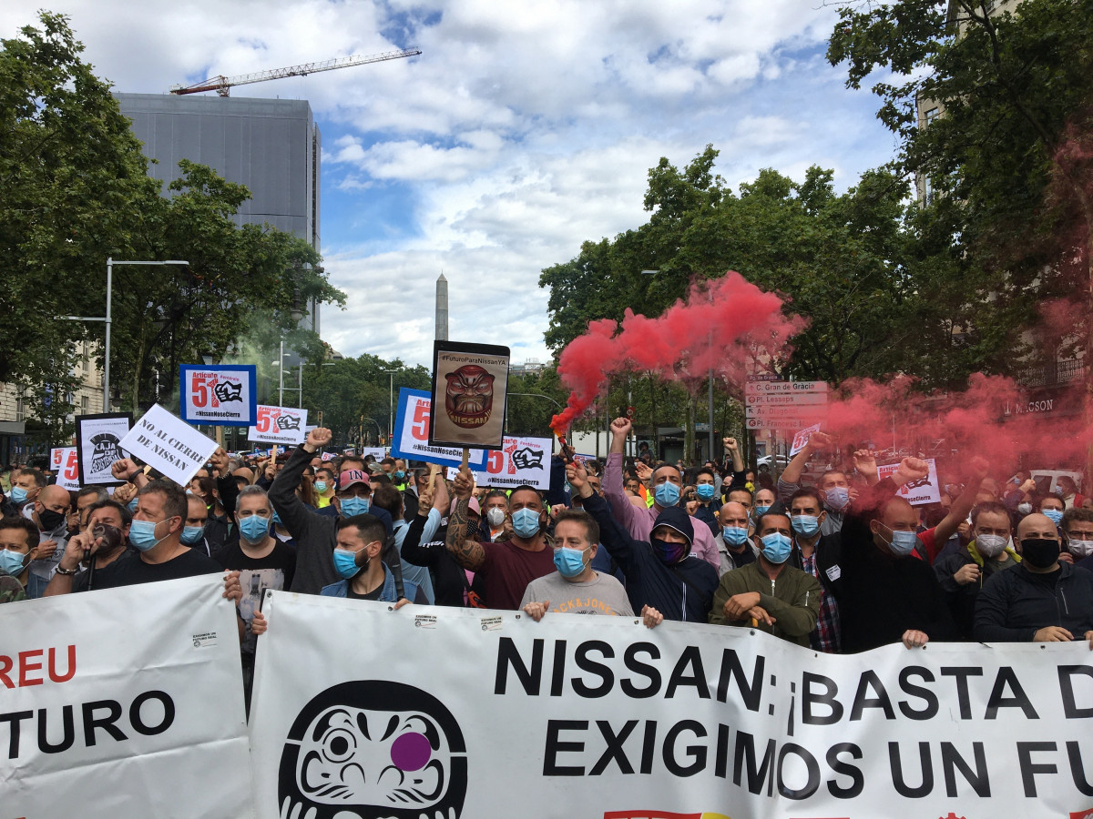 Concentració de treballadors de Nissan al centre de Barcelona, el 18 de juny de 2020.