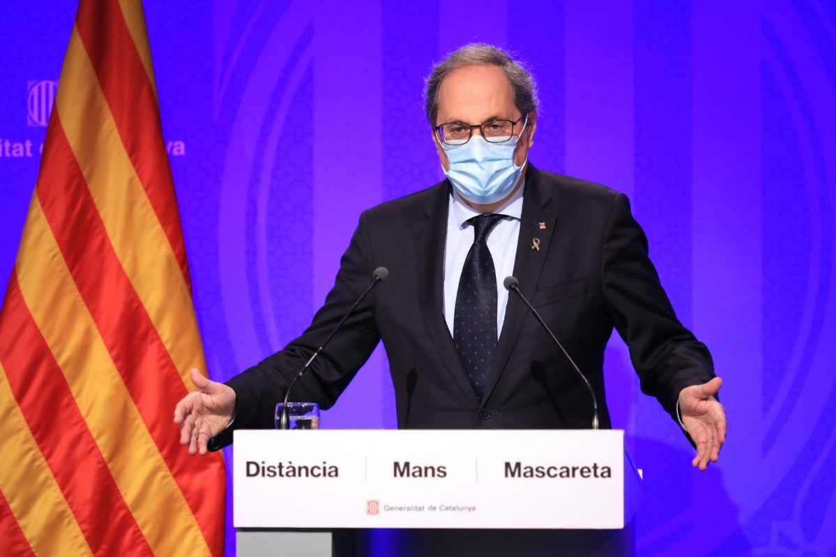 El president de la Generalitat, Quim Torra, en roda de premsa al Palau