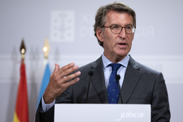 Alberto Núñez Feijóo durante la rueda de prensa.