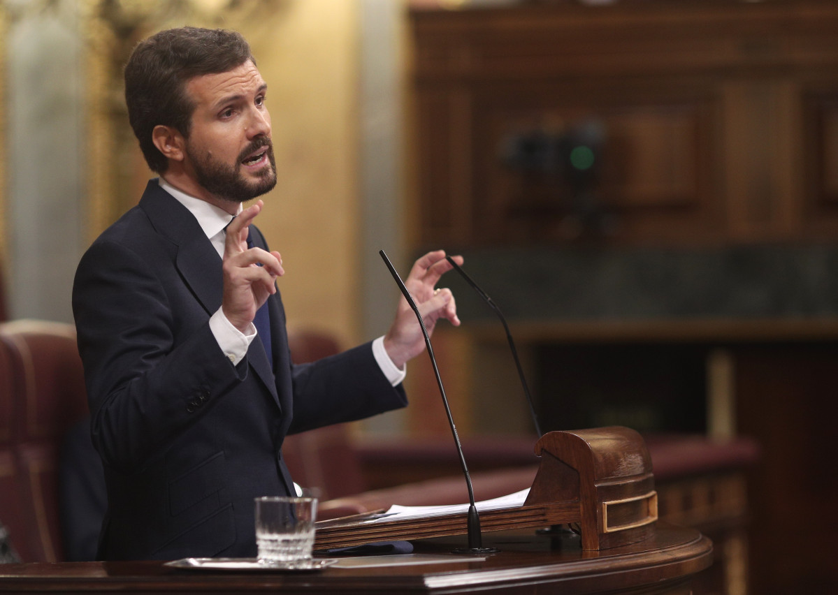 El president de PP, Pablo Casado, intervé durant la segona sessió de ple en el qual es debat la moció de censura plantejada per Vox, al Congrés dels Diputats, Madrid (Espanya), a 22 d'octubre de 2020.