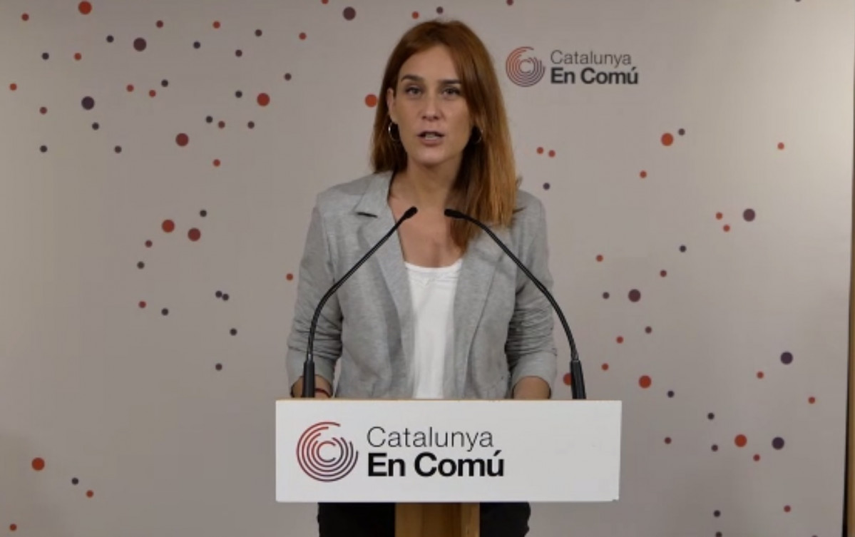 La presidenta dels comuns a Parlament, Jéssica Albiach, en una roda de premsa telemàtica.