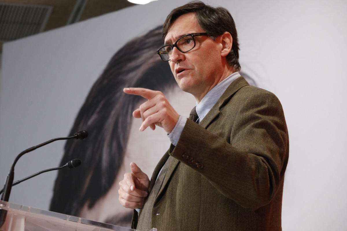 El candidat de PSC a les eleccions catalans, Salvador Illa, en un míting telemàtic durante la campanya electoral de l'14-F.