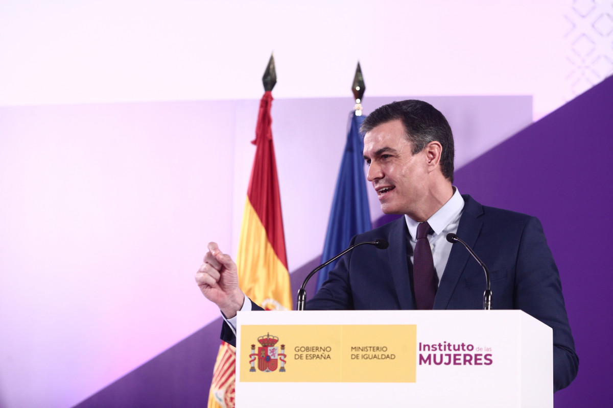 El president de Govern, Pedro Sánchez, intervé aquest dilluns durant l'acte institucional amb motiu de el 8 de març.