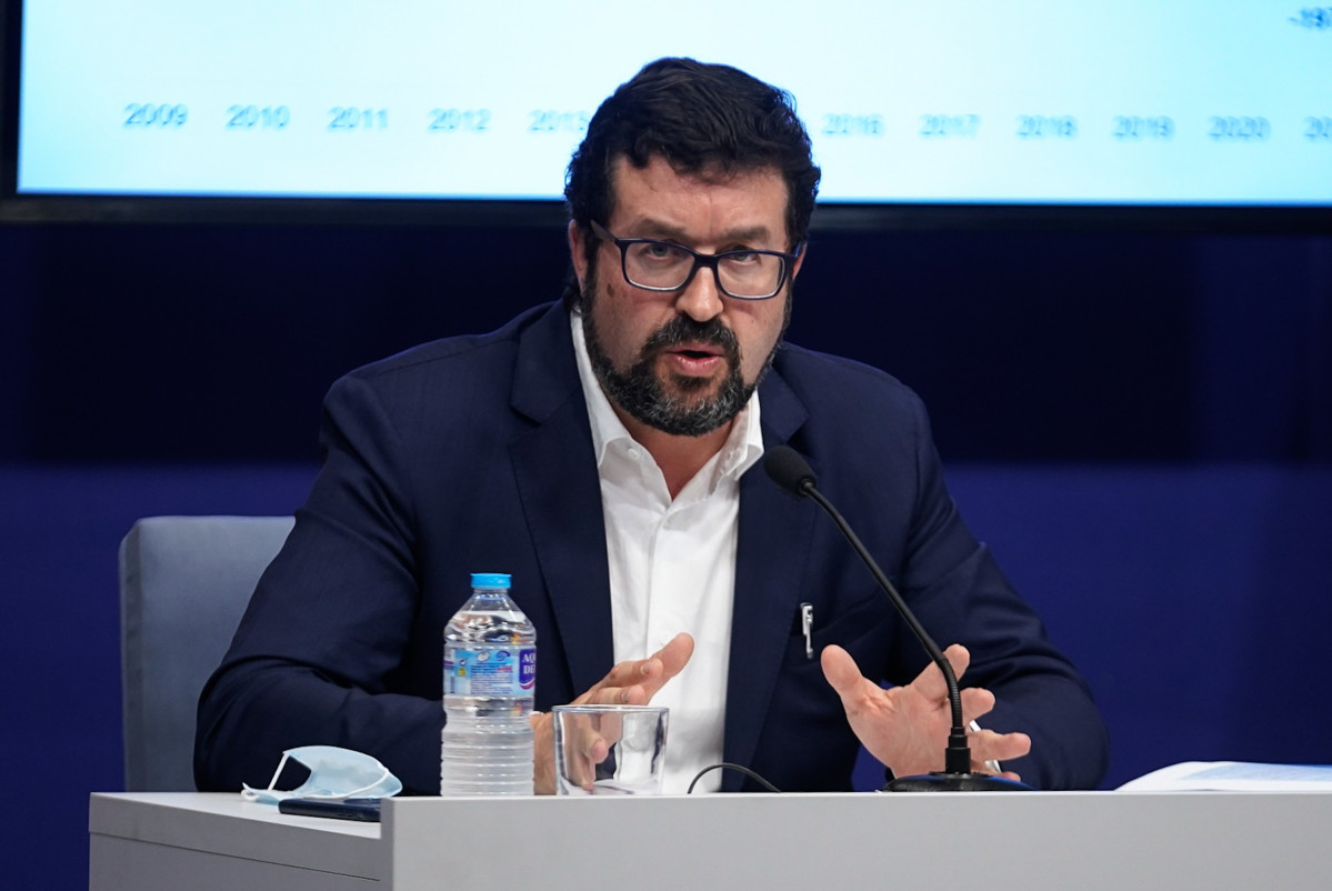 El secretari d'Estat d'Ocupació i Economia Social, Joaquín Pérez Rey, durant la presentació de les dades d'atur registrat i afiliació a la Seguretat Social del mes de juliol de 2021, a 3 de