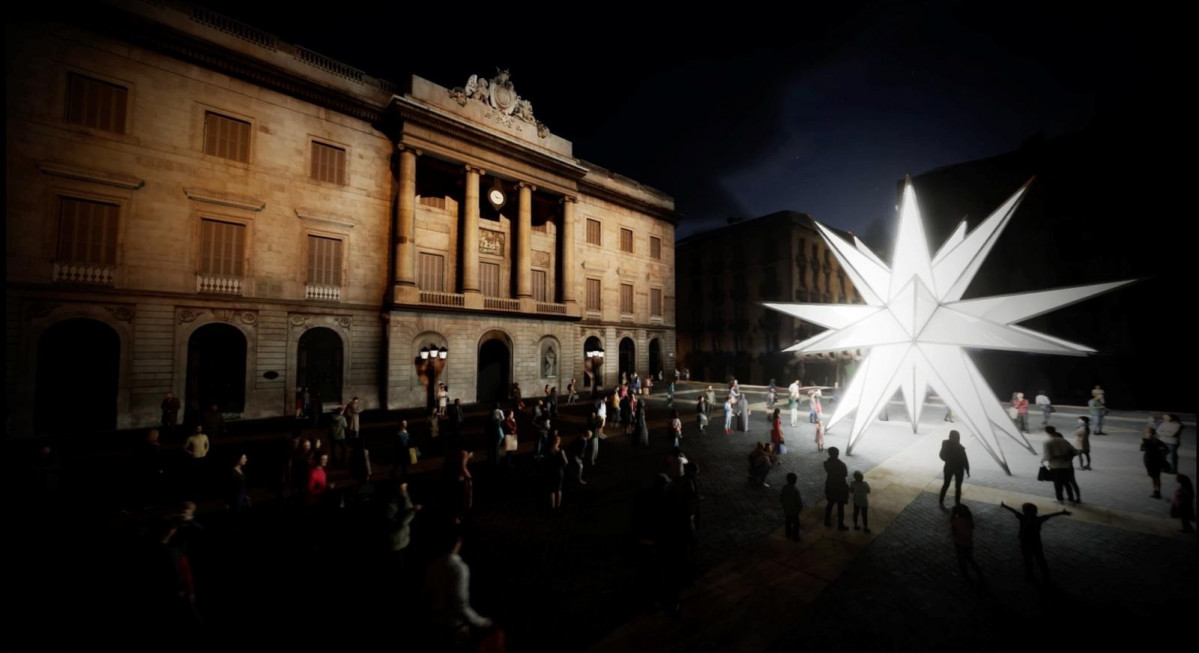 Simulació gràfica de com serà l'estrella lluminosa que s'ubicarà a la plaça de Sant Jaume a Barcelona